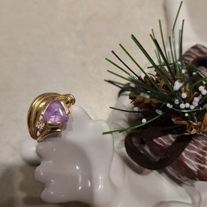 14k yellow gold with lilac stone and  small diamond ring